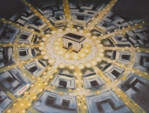 Light from the Arc de Triomphe radiating through the avenues
 